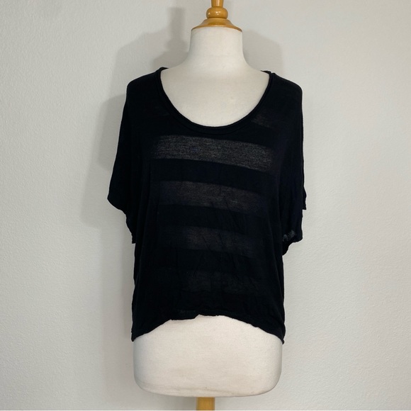 LF Lanston Black Burnout High Low Batwing Soft Stretch Top Size XS Retro Casual - Picture 1 of 16